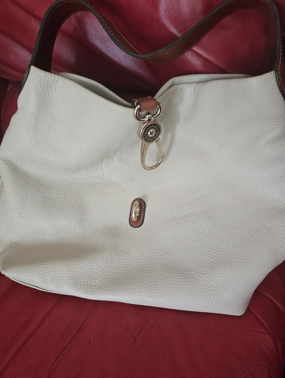 Dooney & Bourke Cream Leather Shoulder Bag with Brown Trim - Picture 7 of 7